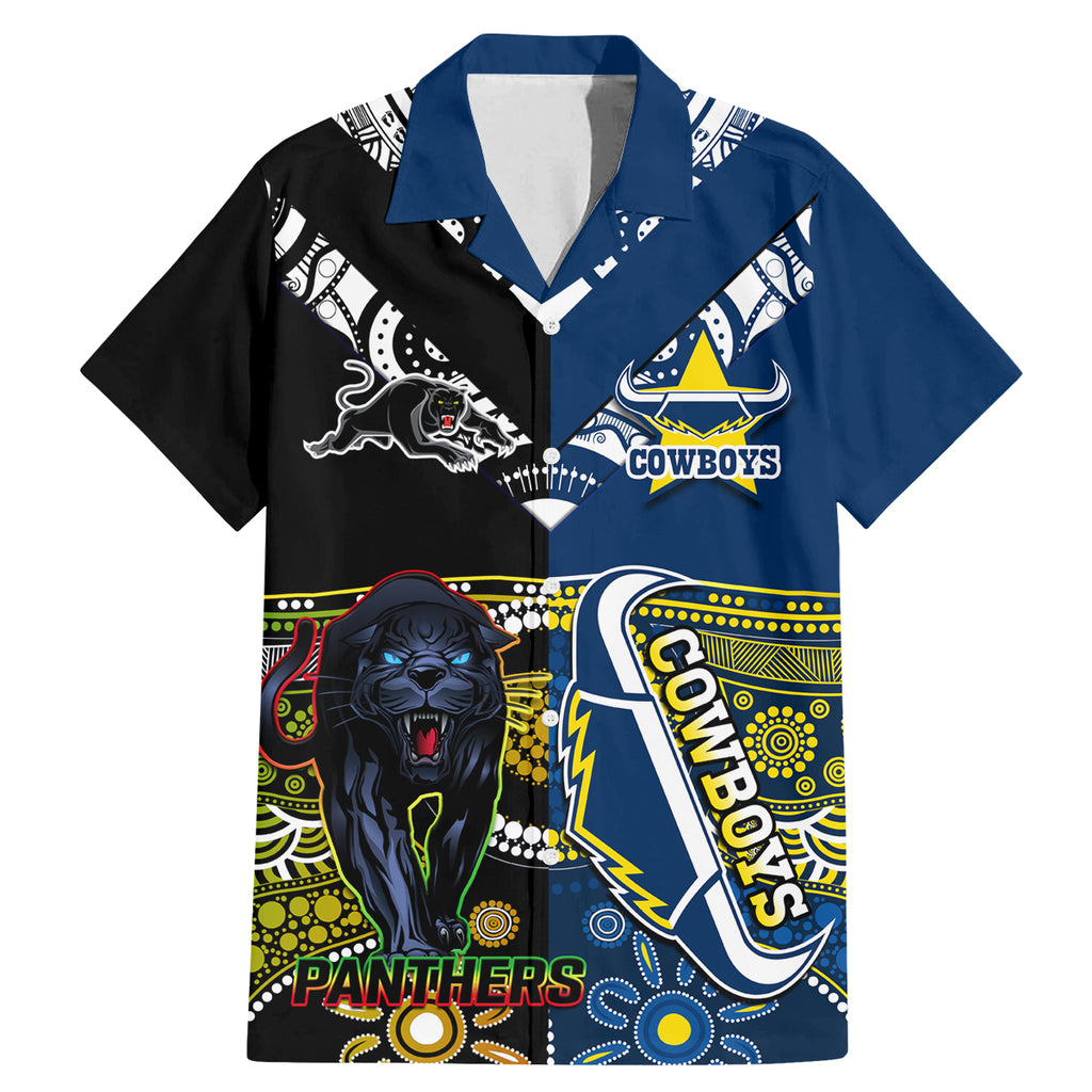 custom-panthers-and-cowboys-rugby-family-matching-mermaid-dress-and-hawaiian-shirt-aboriginal-version