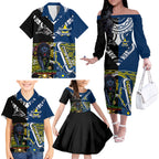 custom-panthers-and-cowboys-rugby-family-matching-off-shoulder-long-sleeve-dress-and-hawaiian-shirt-aboriginal-version