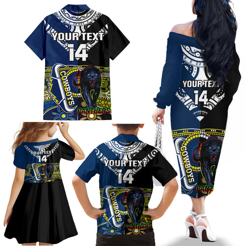 custom-panthers-and-cowboys-rugby-family-matching-off-shoulder-long-sleeve-dress-and-hawaiian-shirt-aboriginal-version