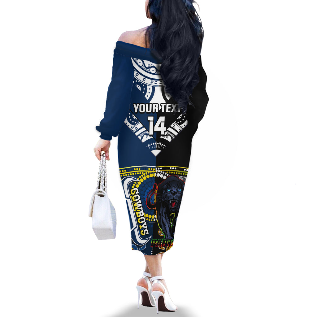 custom-panthers-and-cowboys-rugby-family-matching-off-shoulder-long-sleeve-dress-and-hawaiian-shirt-aboriginal-version