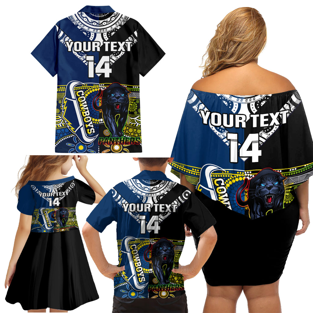 custom-panthers-and-cowboys-rugby-family-matching-off-shoulder-short-dress-and-hawaiian-shirt-aboriginal-version