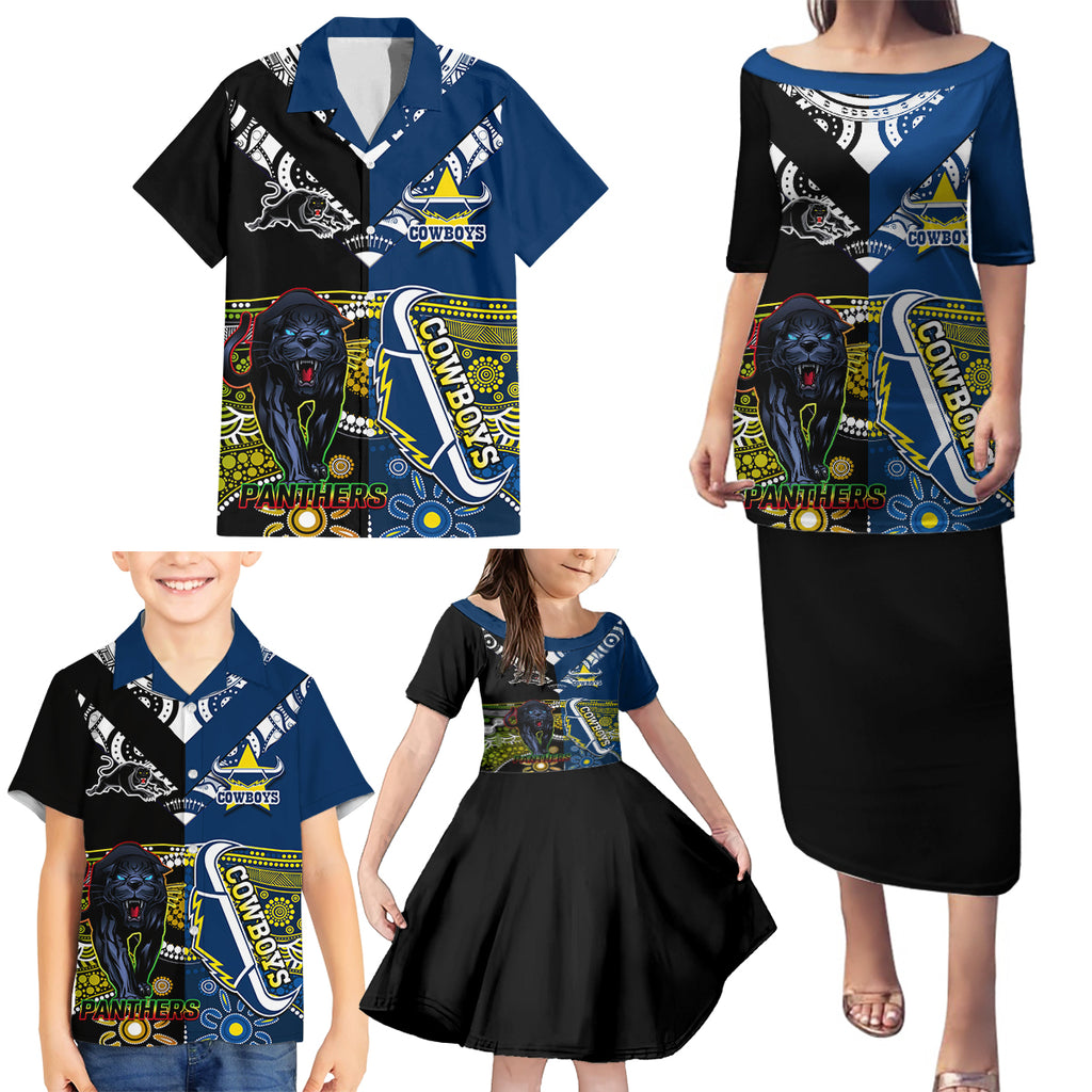 custom-panthers-and-cowboys-rugby-family-matching-puletasi-dress-and-hawaiian-shirt-aboriginal-version