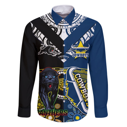custom-panthers-and-cowboys-rugby-family-matching-short-sleeve-bodycon-dress-and-hawaiian-shirt-aboriginal-version