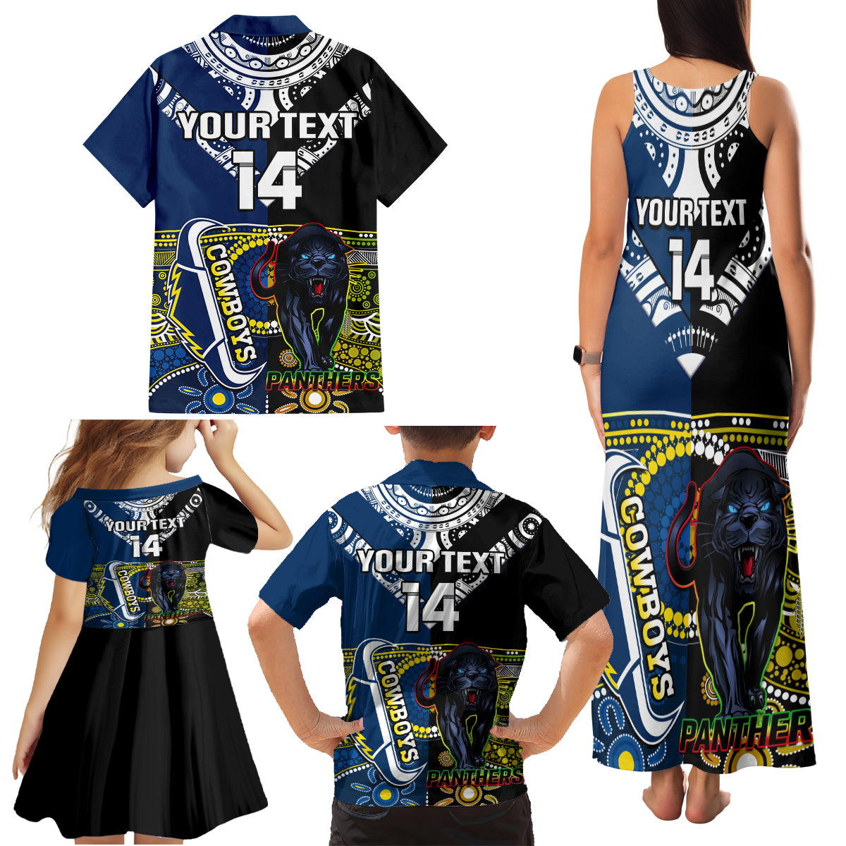 custom-panthers-and-cowboys-rugby-family-matching-tank-maxi-dress-and-hawaiian-shirt-aboriginal-version