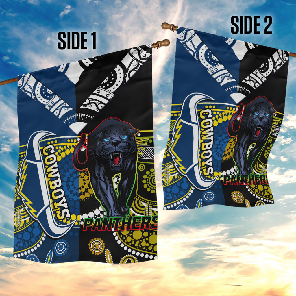 custom-panthers-and-cowboys-rugby-garden-flag-aboriginal-version