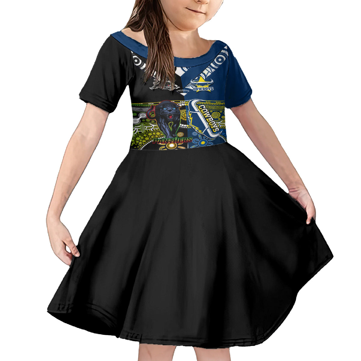 custom-panthers-and-cowboys-rugby-kid-short-sleeve-dress-aboriginal-version