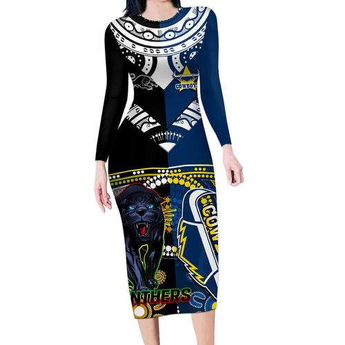 custom-panthers-and-cowboys-rugby-long-sleeve-bodycon-dress-aboriginal-version