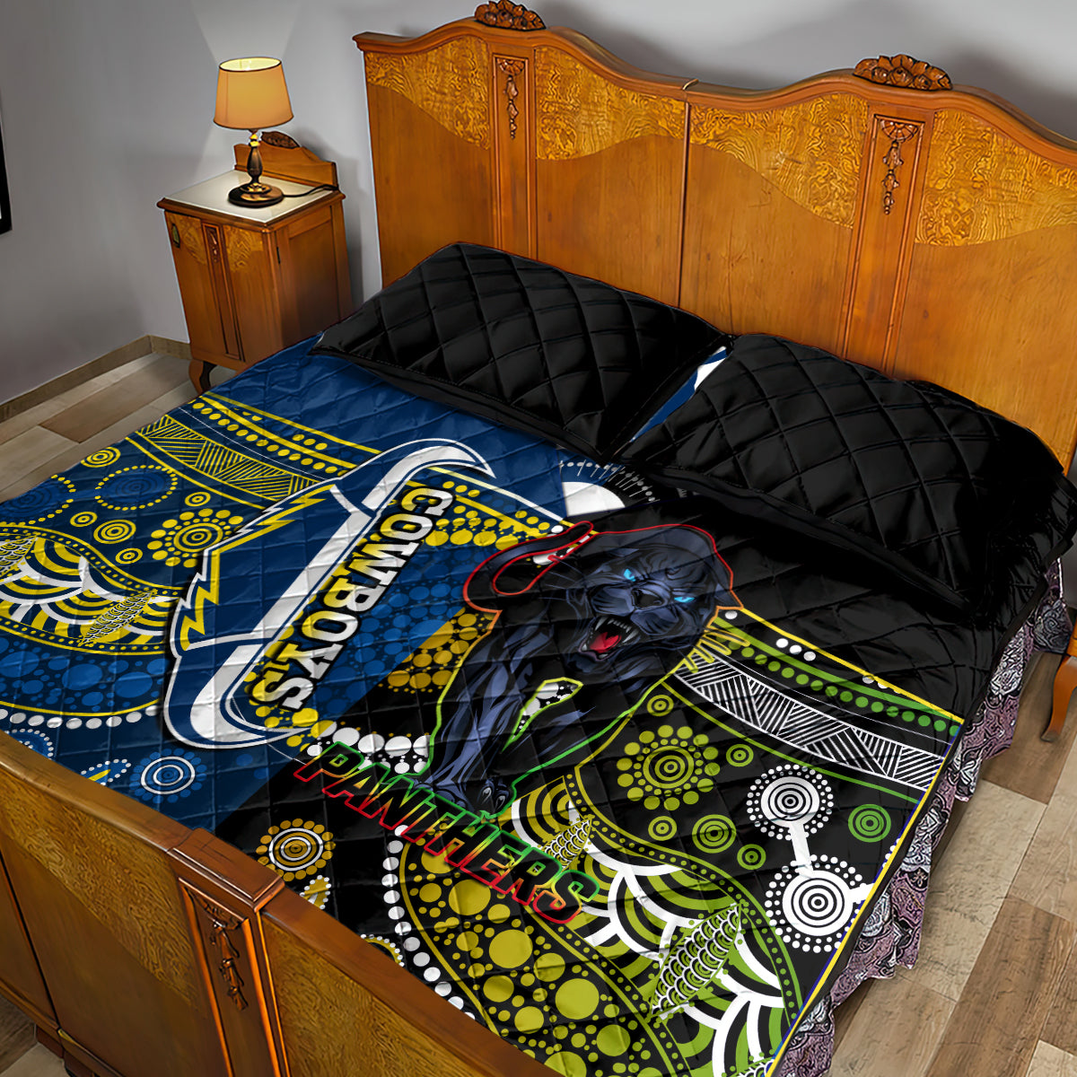 custom-panthers-and-cowboys-rugby-quilt-bed-set-aboriginal-version