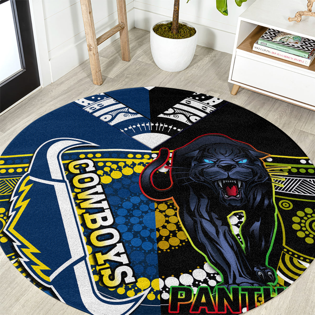 custom-panthers-and-cowboys-rugby-round-carpet-aboriginal-version