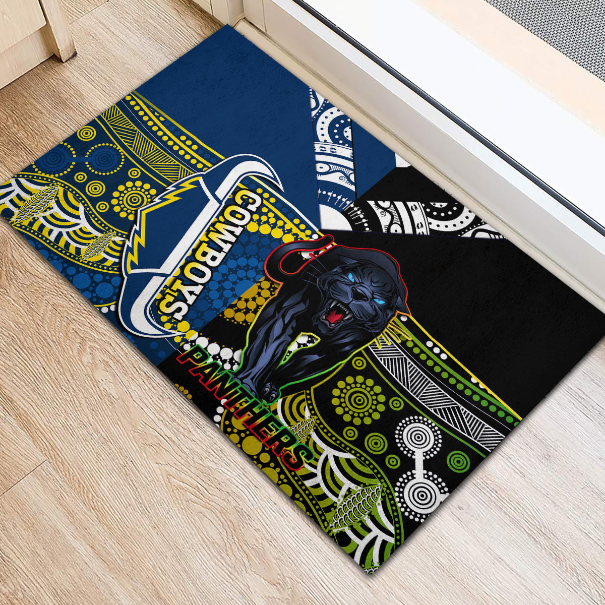 custom-panthers-and-cowboys-rugby-rubber-doormat-aboriginal-version