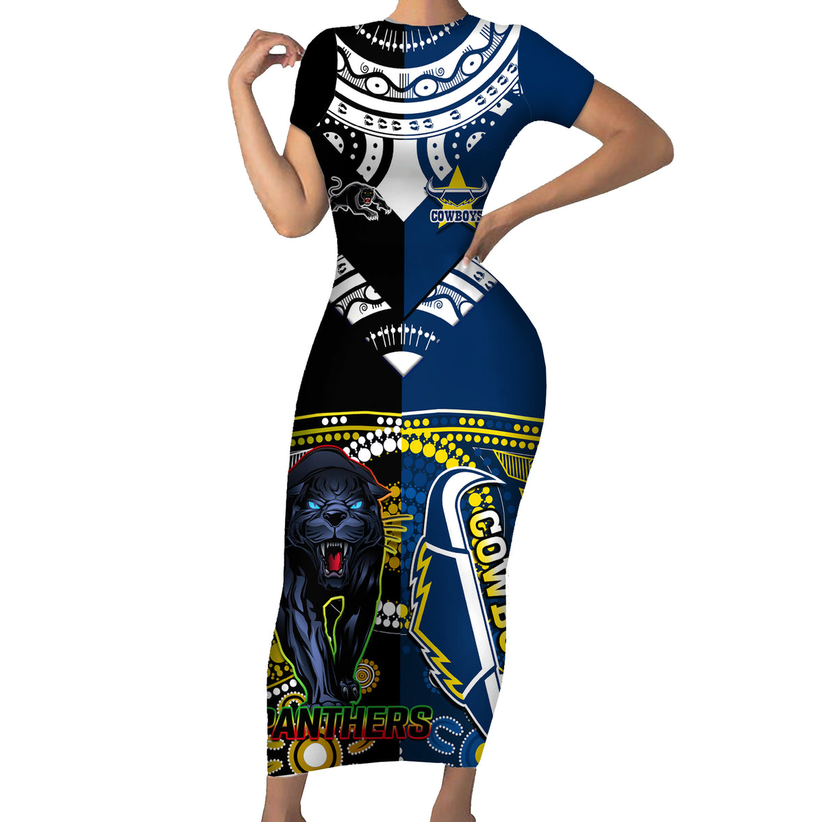 custom-panthers-and-cowboys-rugby-short-sleeve-bodycon-dress-aboriginal-version