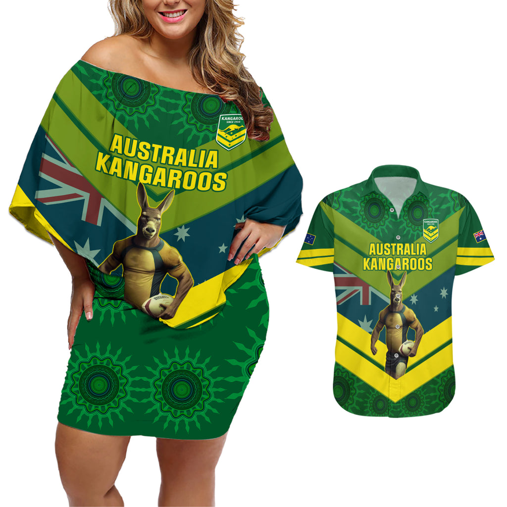 custom-australia-rugby-couples-matching-off-shoulder-short-dress-and-hawaiian-shirt-pacific-2023-go-aussie-kangaroos