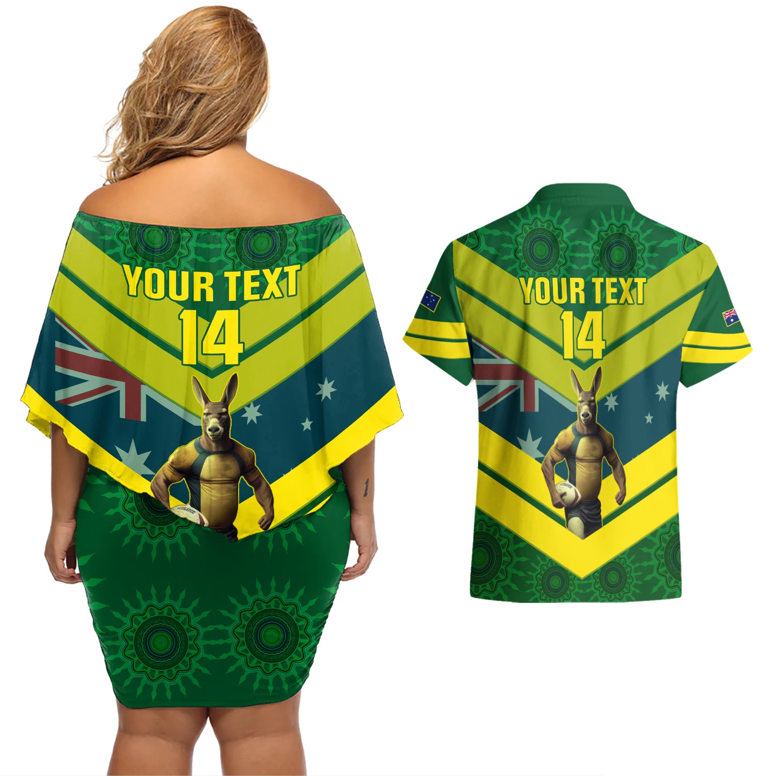 custom-australia-rugby-couples-matching-off-shoulder-short-dress-and-hawaiian-shirt-pacific-2023-go-aussie-kangaroos