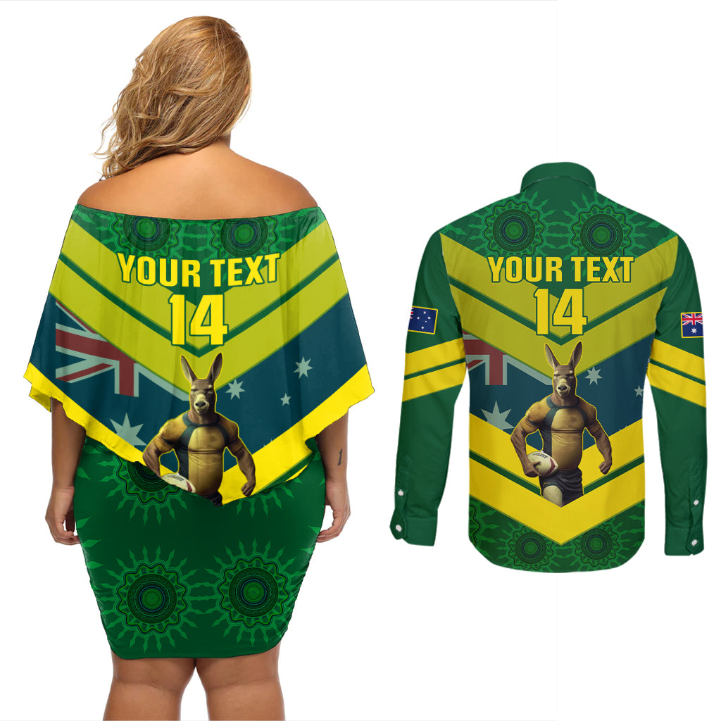custom-australia-rugby-couples-matching-off-shoulder-short-dress-and-long-sleeve-button-shirts-pacific-2023-go-aussie-kangaroos