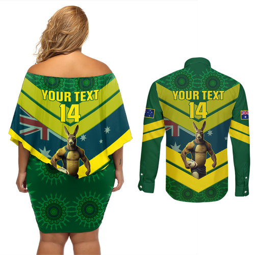custom-australia-rugby-couples-matching-off-shoulder-short-dress-and-long-sleeve-button-shirts-pacific-2023-go-aussie-kangaroos