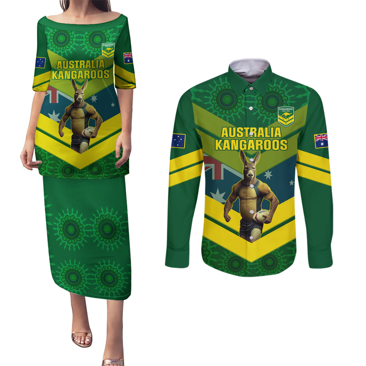 custom-australia-rugby-couples-matching-puletasi-dress-and-long-sleeve-button-shirts-pacific-2023-go-aussie-kangaroos