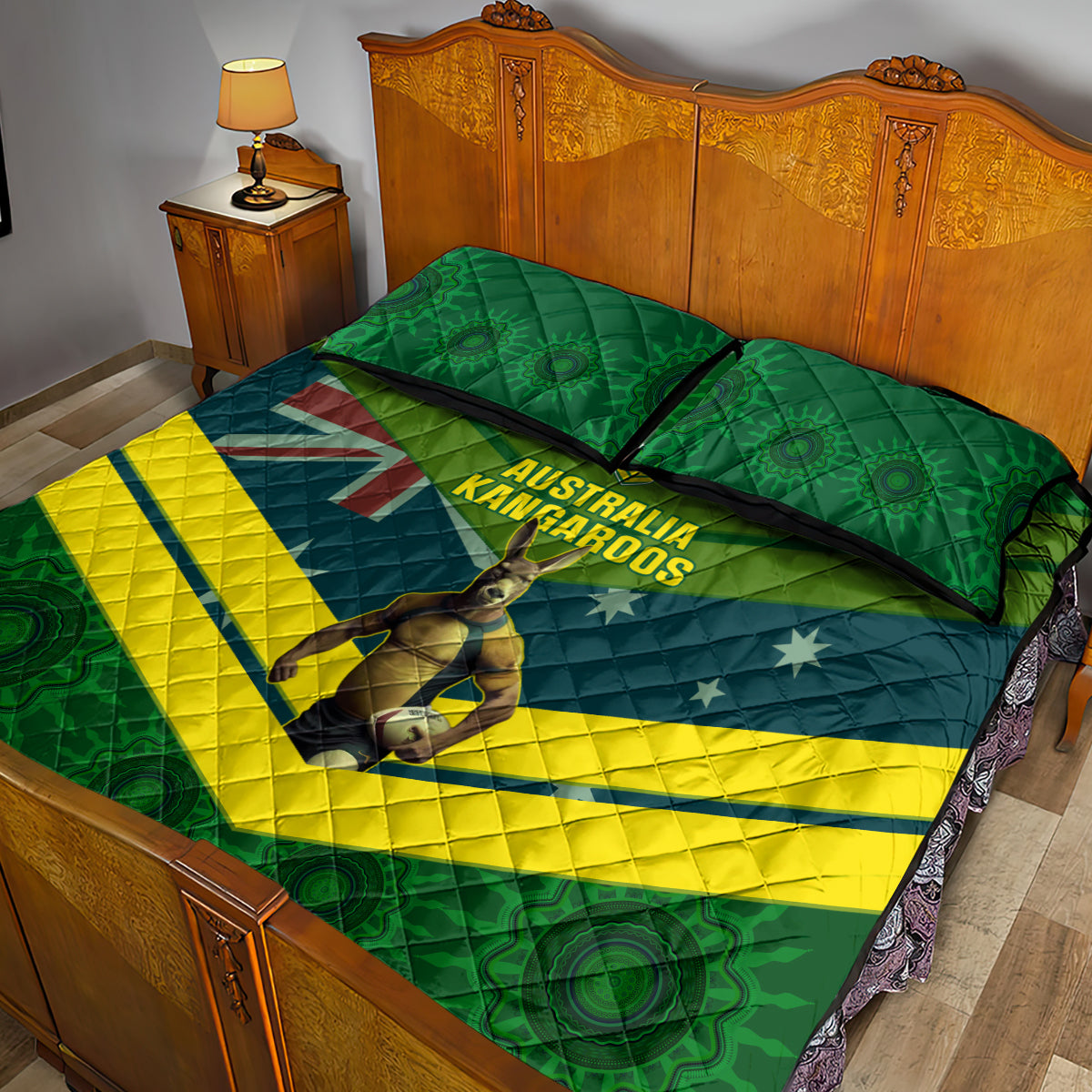 custom-australia-rugby-quilt-bed-set-pacific-2023-go-aussie-kangaroos