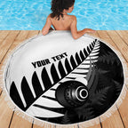 New Zealand Lawn Bowls Custom Beach Blanket Aotearoa Silver Fern - Aussie Hoodie