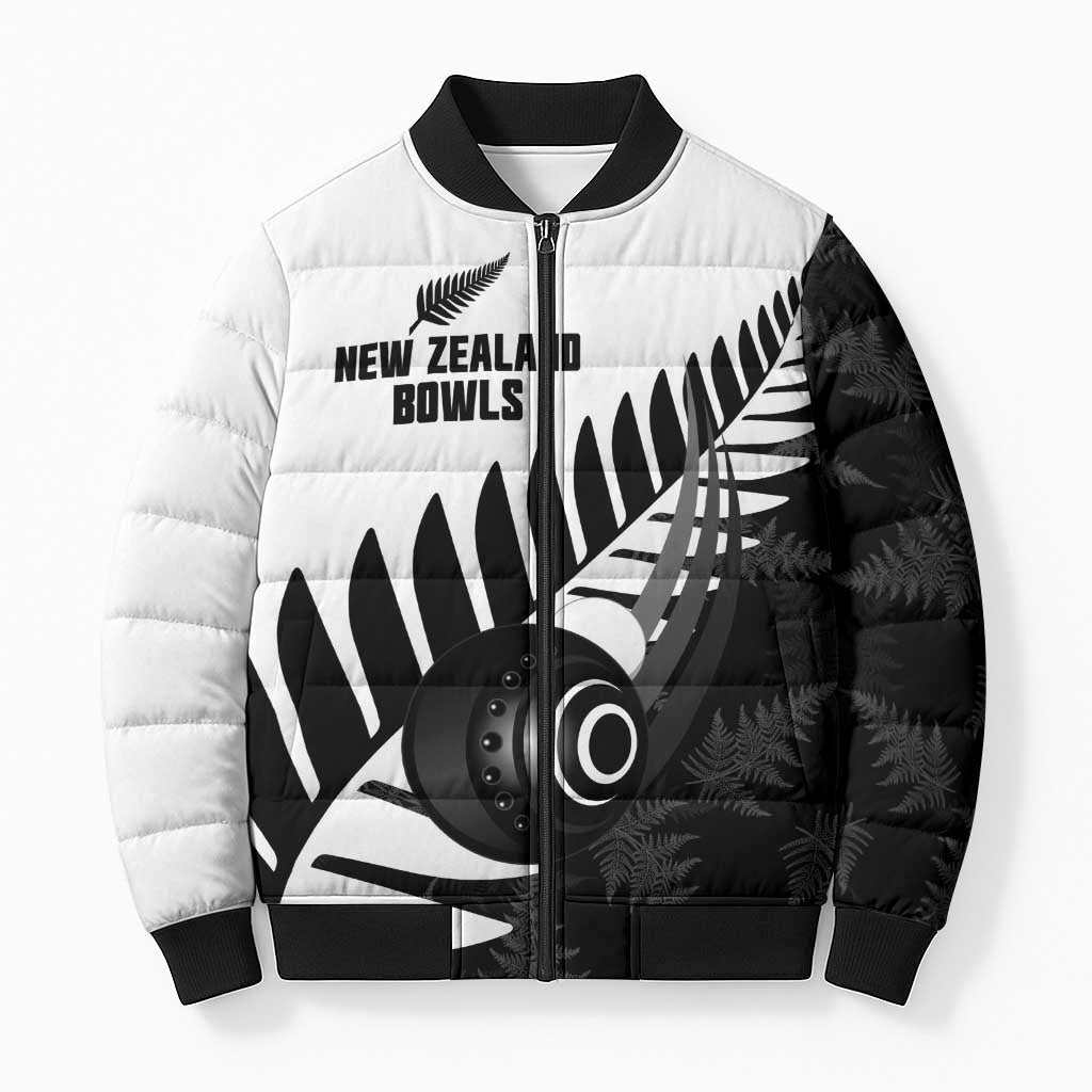 New Zealand Lawn Bowls Custom Bomber Puffer Jacket Aotearoa Silver Fern - Aussie Hoodie