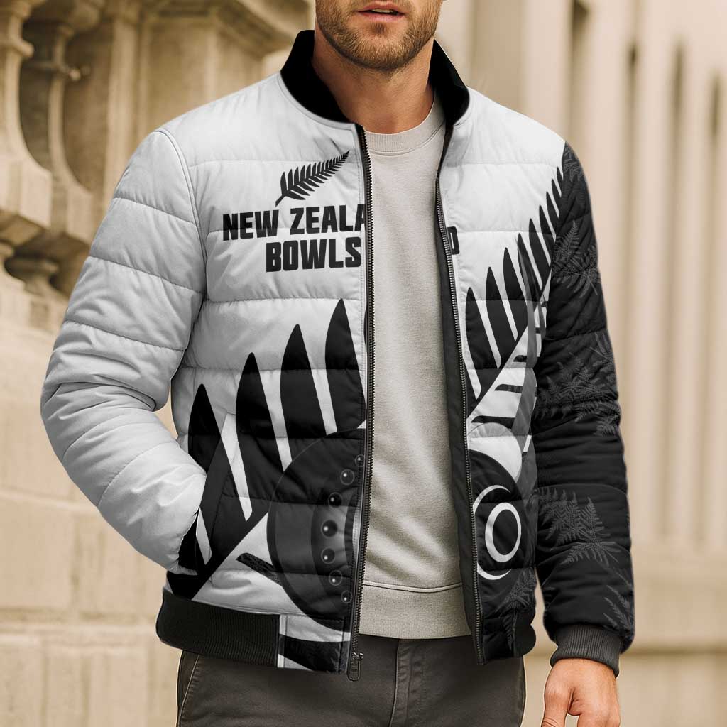New Zealand Lawn Bowls Custom Bomber Puffer Jacket Aotearoa Silver Fern - Aussie Hoodie