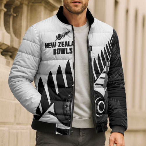 New Zealand Lawn Bowls Custom Bomber Puffer Jacket Aotearoa Silver Fern - Aussie Hoodie