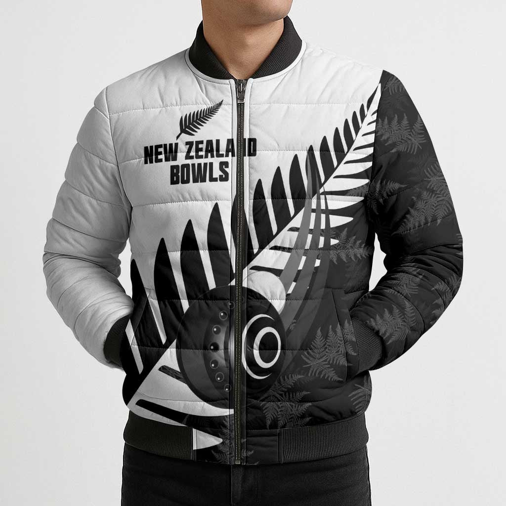 New Zealand Lawn Bowls Custom Bomber Puffer Jacket Aotearoa Silver Fern - Aussie Hoodie