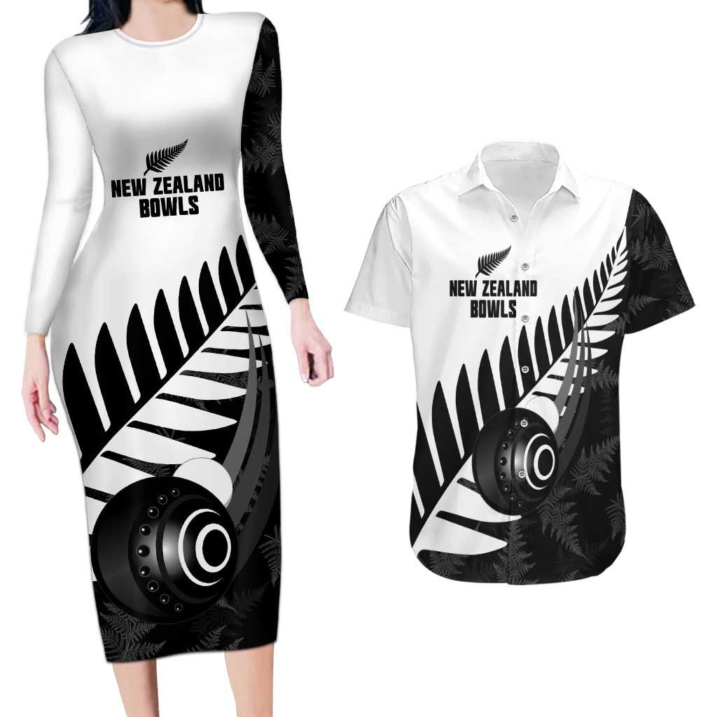 New Zealand Lawn Bowls Custom Couples Matching Long Sleeve Bodycon Dress and Hawaiian Shirt Aotearoa Silver Fern - Aussie Hoodie