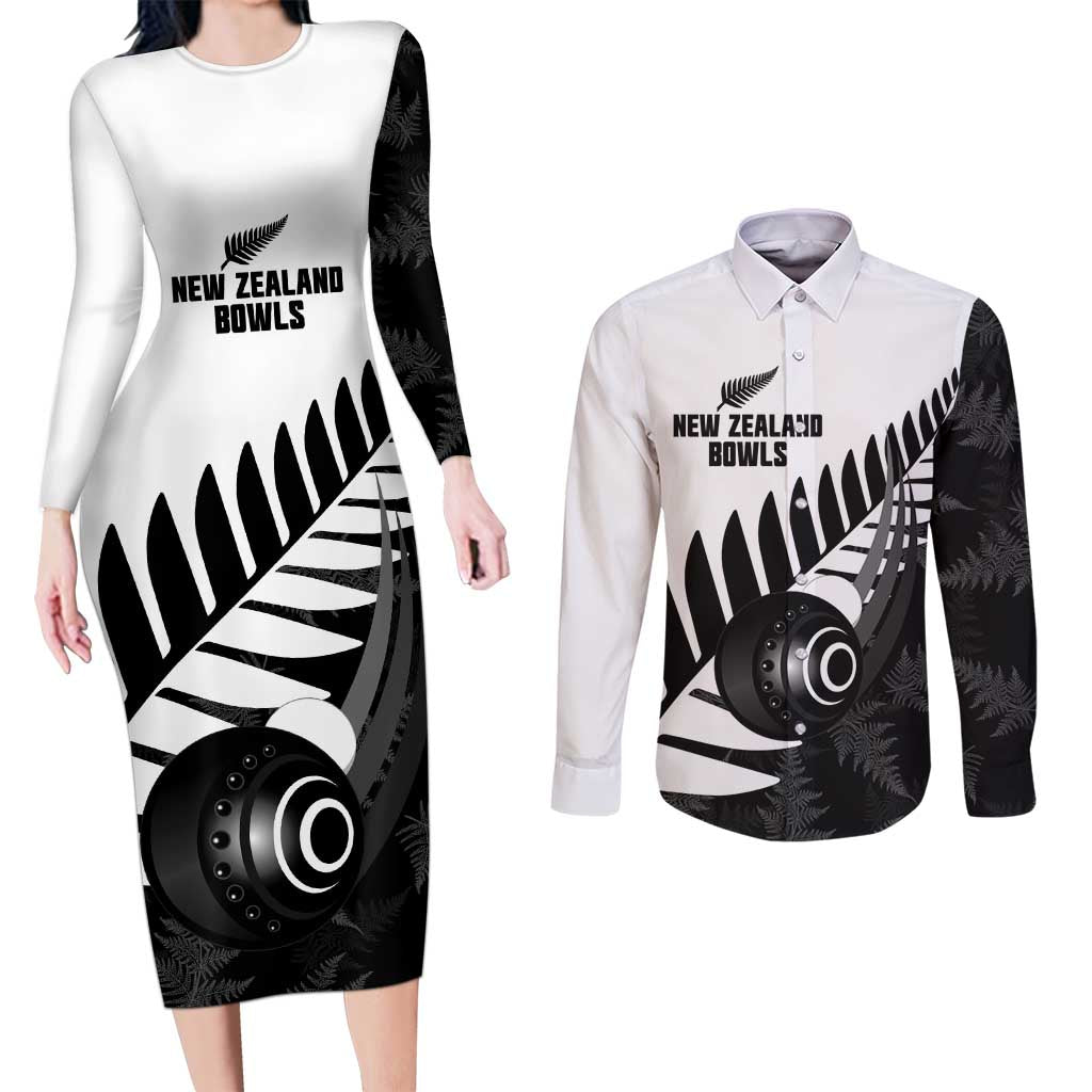New Zealand Lawn Bowls Custom Couples Matching Long Sleeve Bodycon Dress and Long Sleeve Button Shirt Aotearoa Silver Fern - Aussie Hoodie