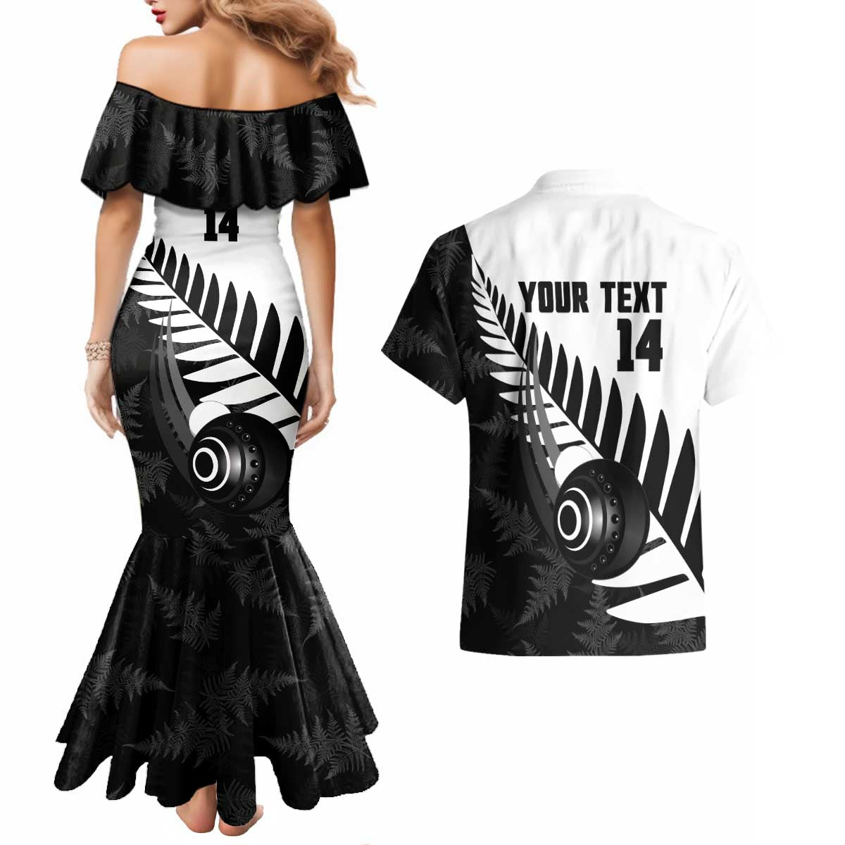 New Zealand Lawn Bowls Custom Couples Matching Mermaid Dress and Hawaiian Shirt Aotearoa Silver Fern - Aussie Hoodie