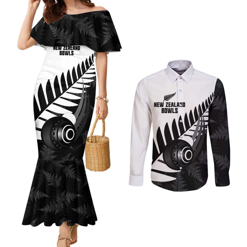New Zealand Lawn Bowls Custom Couples Matching Mermaid Dress and Long Sleeve Button Shirt Aotearoa Silver Fern - Aussie Hoodie
