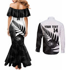 New Zealand Lawn Bowls Custom Couples Matching Mermaid Dress and Long Sleeve Button Shirt Aotearoa Silver Fern - Aussie Hoodie