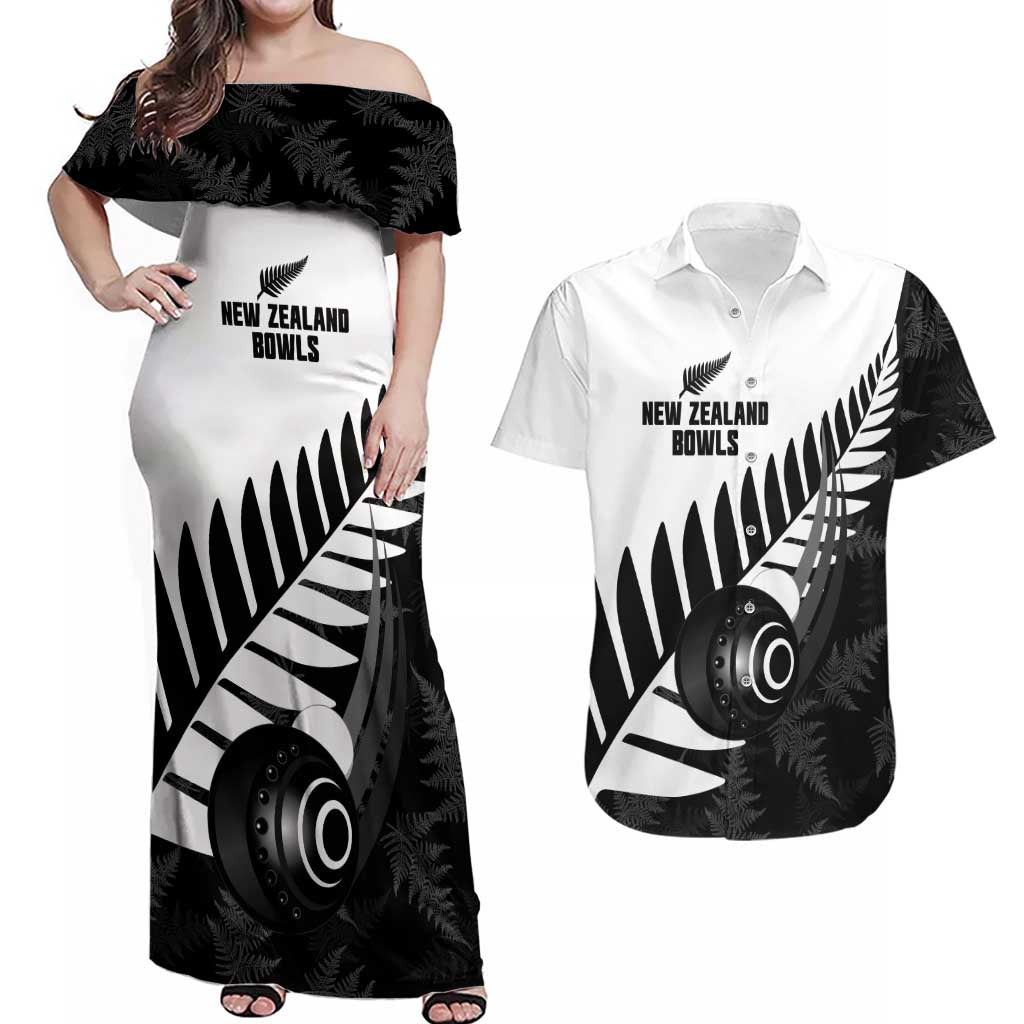 New Zealand Lawn Bowls Custom Couples Matching Off Shoulder Maxi Dress and Hawaiian Shirt Aotearoa Silver Fern - Aussie Hoodie