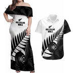 New Zealand Lawn Bowls Custom Couples Matching Off Shoulder Maxi Dress and Hawaiian Shirt Aotearoa Silver Fern - Aussie Hoodie