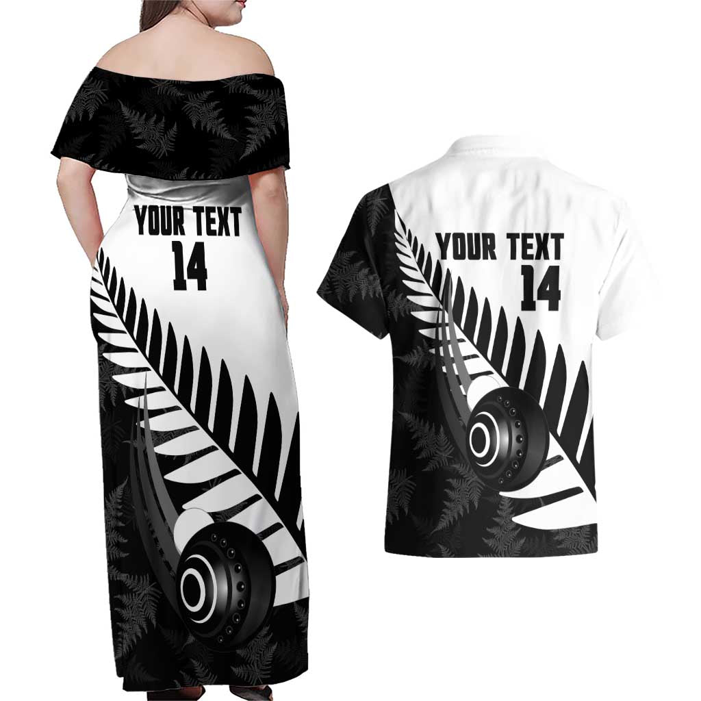 New Zealand Lawn Bowls Custom Couples Matching Off Shoulder Maxi Dress and Hawaiian Shirt Aotearoa Silver Fern - Aussie Hoodie