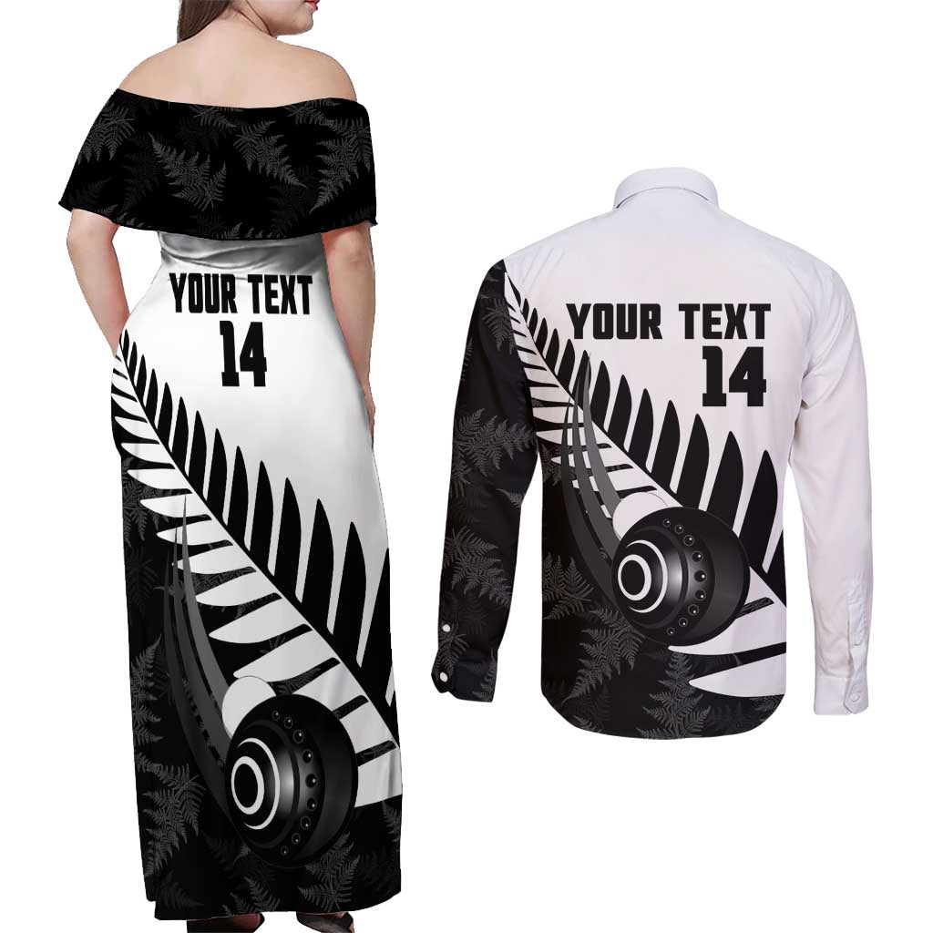 New Zealand Lawn Bowls Custom Couples Matching Off Shoulder Maxi Dress and Long Sleeve Button Shirt Aotearoa Silver Fern - Aussie Hoodie