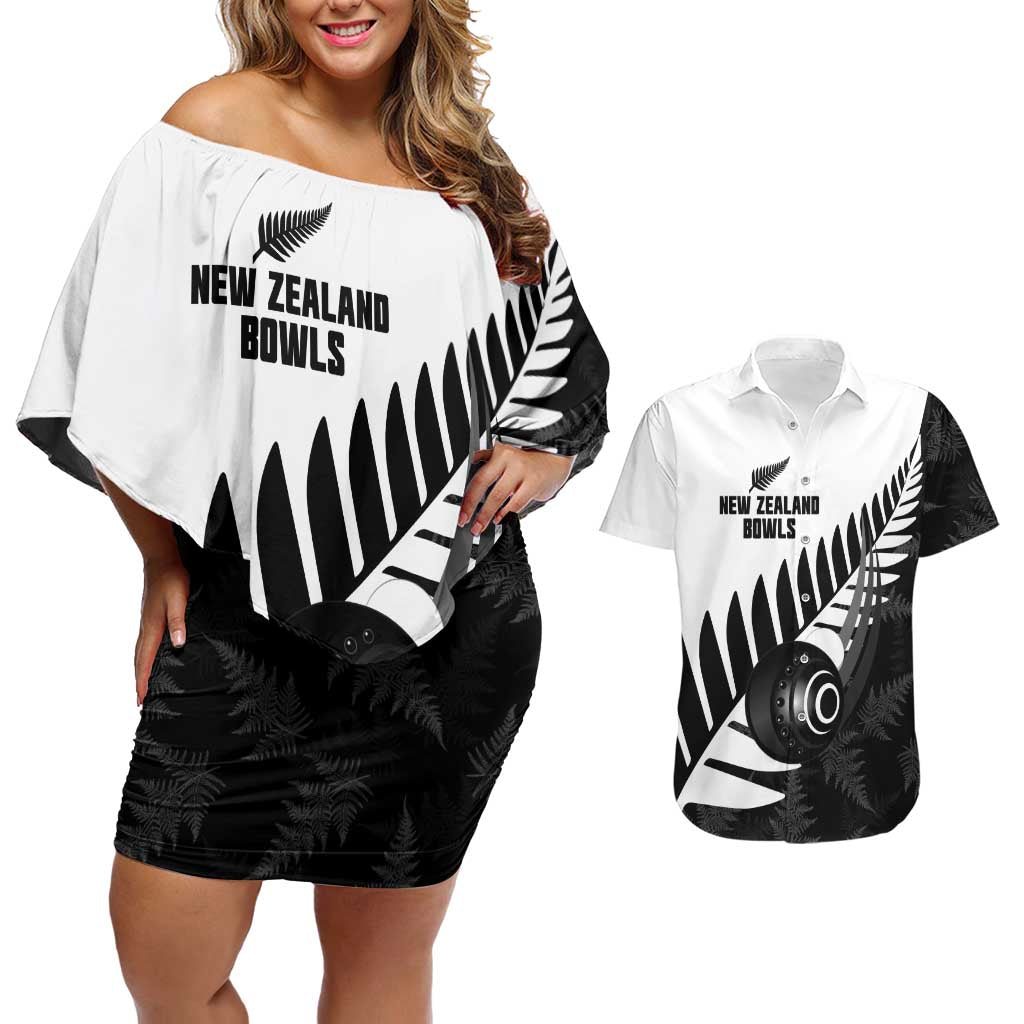 New Zealand Lawn Bowls Custom Couples Matching Off Shoulder Short Dress and Hawaiian Shirt Aotearoa Silver Fern - Aussie Hoodie
