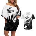 New Zealand Lawn Bowls Custom Couples Matching Off Shoulder Short Dress and Hawaiian Shirt Aotearoa Silver Fern - Aussie Hoodie