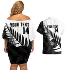 New Zealand Lawn Bowls Custom Couples Matching Off Shoulder Short Dress and Hawaiian Shirt Aotearoa Silver Fern - Aussie Hoodie
