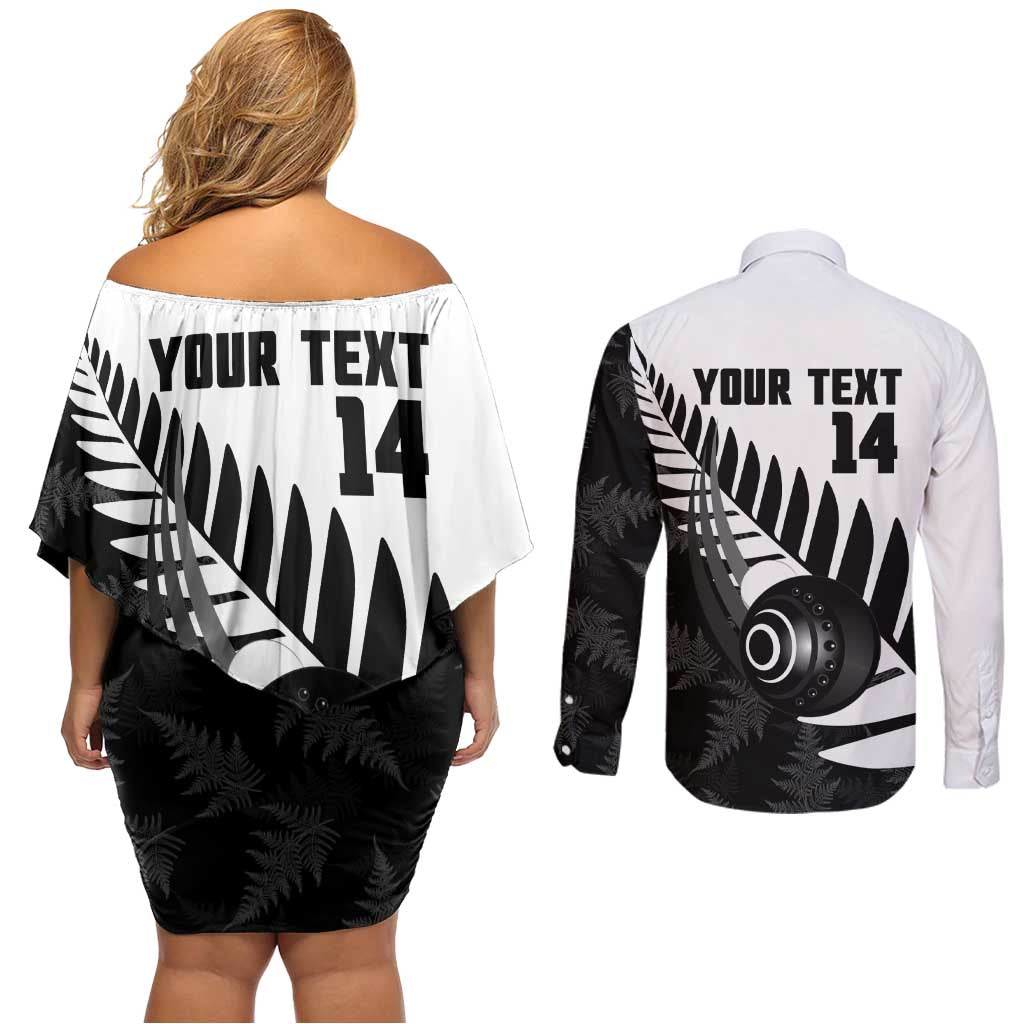 New Zealand Lawn Bowls Custom Couples Matching Off Shoulder Short Dress and Long Sleeve Button Shirt Aotearoa Silver Fern - Aussie Hoodie