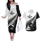 New Zealand Lawn Bowls Custom Couples Matching Off The Shoulder Long Sleeve Dress and Hawaiian Shirt Aotearoa Silver Fern - Aussie Hoodie