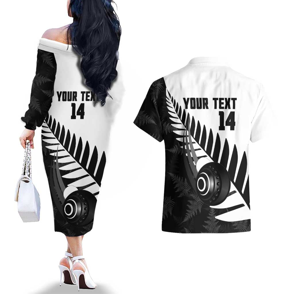 New Zealand Lawn Bowls Custom Couples Matching Off The Shoulder Long Sleeve Dress and Hawaiian Shirt Aotearoa Silver Fern - Aussie Hoodie