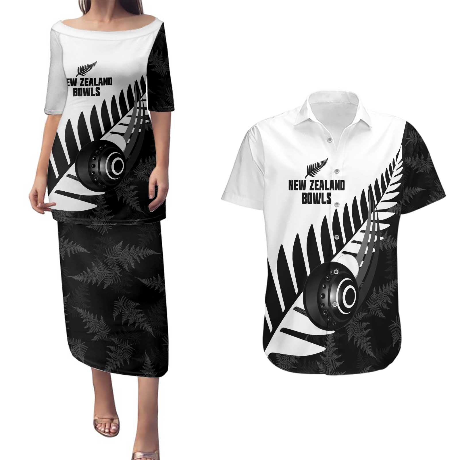 New Zealand Lawn Bowls Custom Couples Matching Puletasi and Hawaiian Shirt Aotearoa Silver Fern - Aussie Hoodie