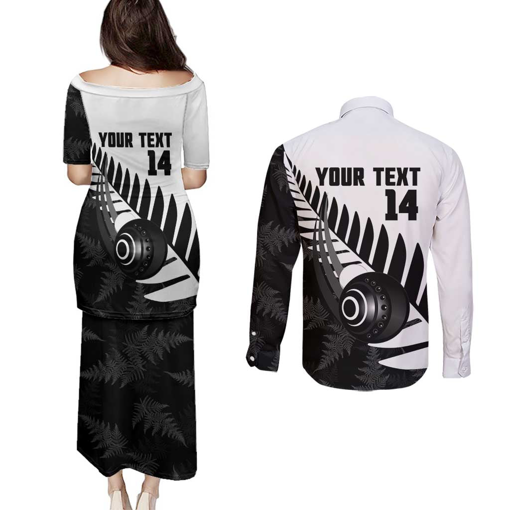 New Zealand Lawn Bowls Custom Couples Matching Puletasi and Long Sleeve Button Shirt Aotearoa Silver Fern - Aussie Hoodie