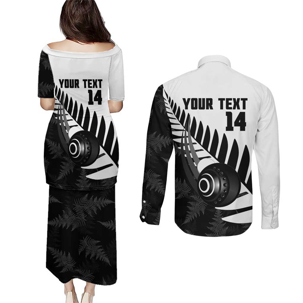 New Zealand Lawn Bowls Custom Couples Matching Puletasi and Long Sleeve Button Shirt Aotearoa Silver Fern - Aussie Hoodie