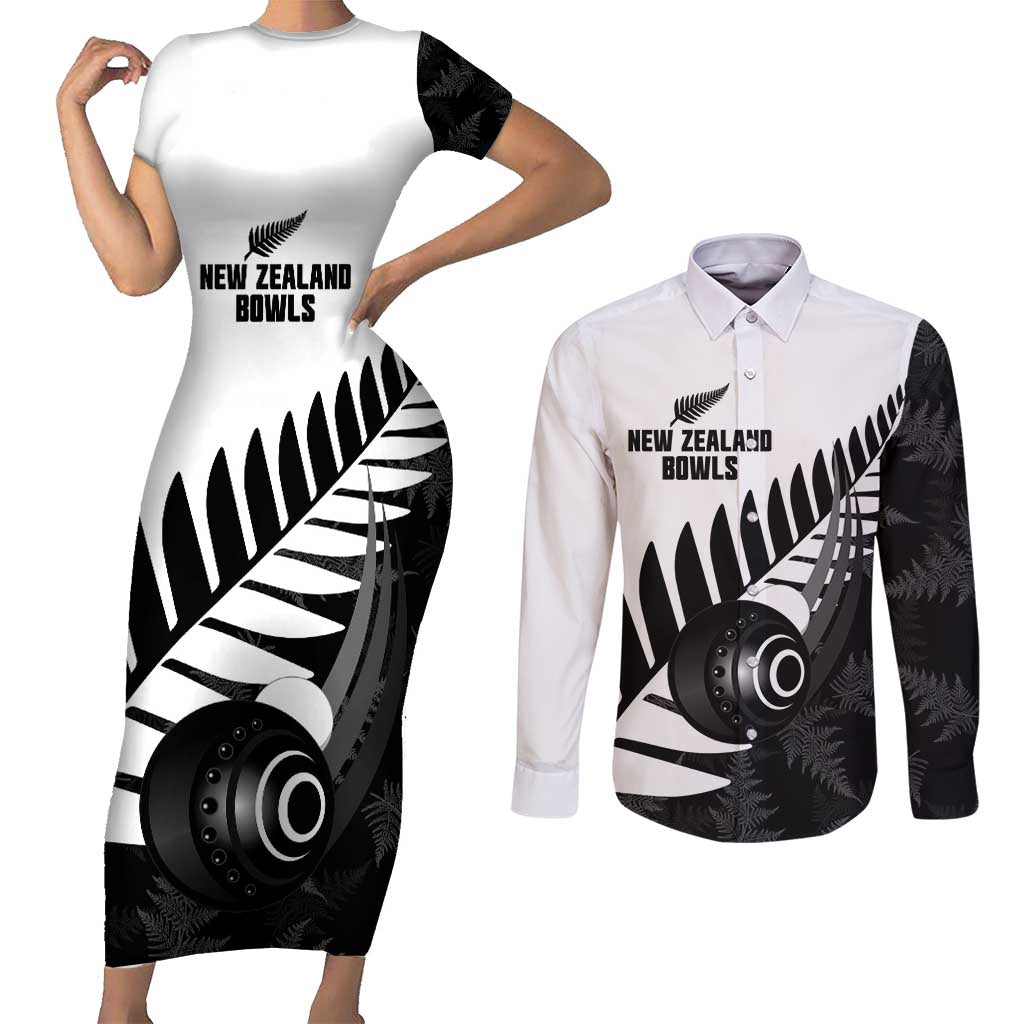 New Zealand Lawn Bowls Custom Couples Matching Short Sleeve Bodycon Dress and Long Sleeve Button Shirt Aotearoa Silver Fern - Aussie Hoodie