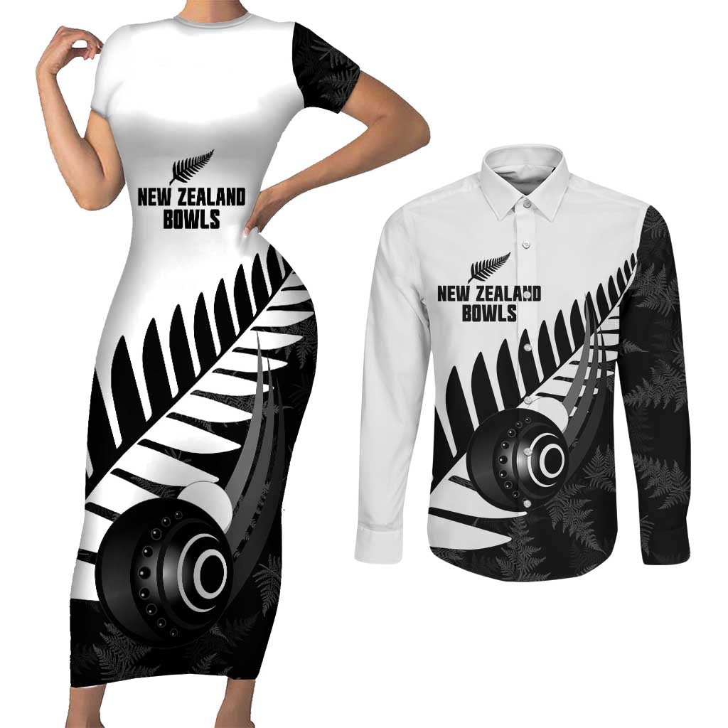 New Zealand Lawn Bowls Custom Couples Matching Short Sleeve Bodycon Dress and Long Sleeve Button Shirt Aotearoa Silver Fern - Aussie Hoodie
