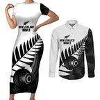 New Zealand Lawn Bowls Custom Couples Matching Short Sleeve Bodycon Dress and Long Sleeve Button Shirt Aotearoa Silver Fern - Aussie Hoodie