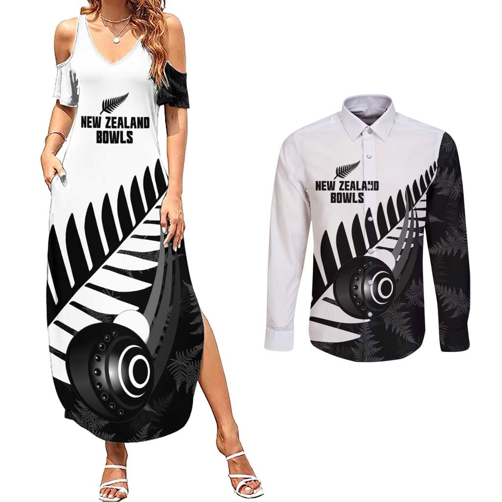 New Zealand Lawn Bowls Custom Couples Matching Summer Maxi Dress and Long Sleeve Button Shirt Aotearoa Silver Fern - Aussie Hoodie