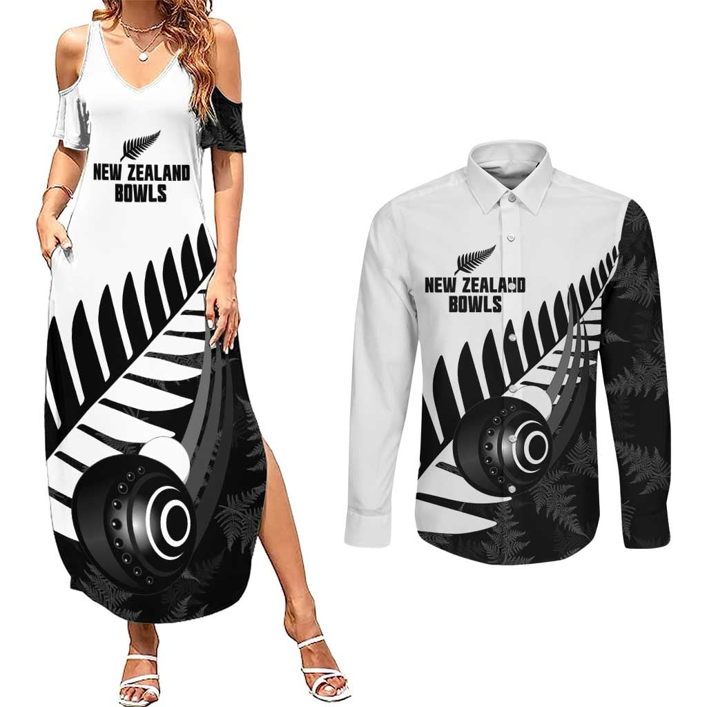 New Zealand Lawn Bowls Custom Couples Matching Summer Maxi Dress and Long Sleeve Button Shirt Aotearoa Silver Fern - Aussie Hoodie