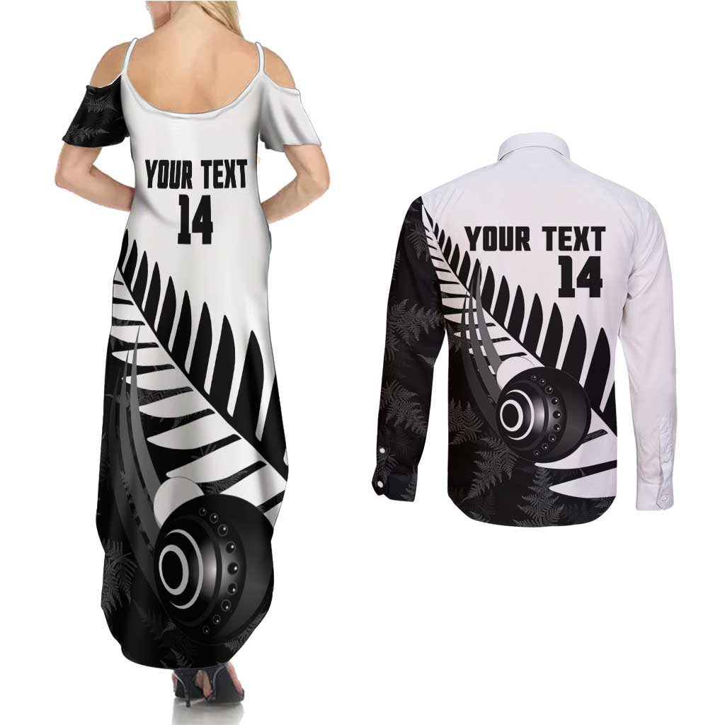 New Zealand Lawn Bowls Custom Couples Matching Summer Maxi Dress and Long Sleeve Button Shirt Aotearoa Silver Fern - Aussie Hoodie